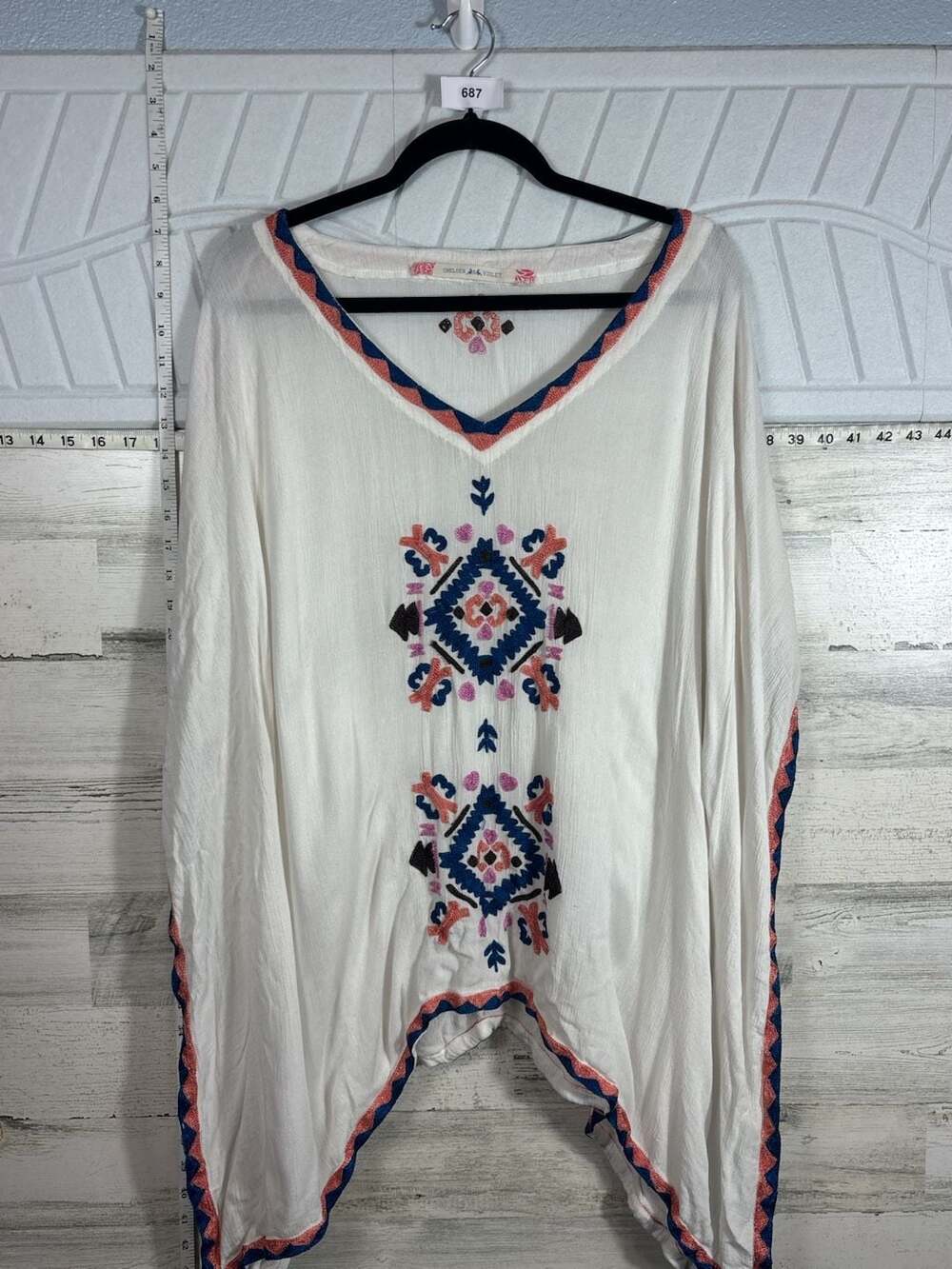 Chelsea & Violet Embroidered Poncho Top White Boho